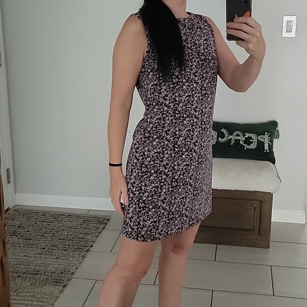 Vintage Sleeveless Mini Dress in Black and Pink Floral